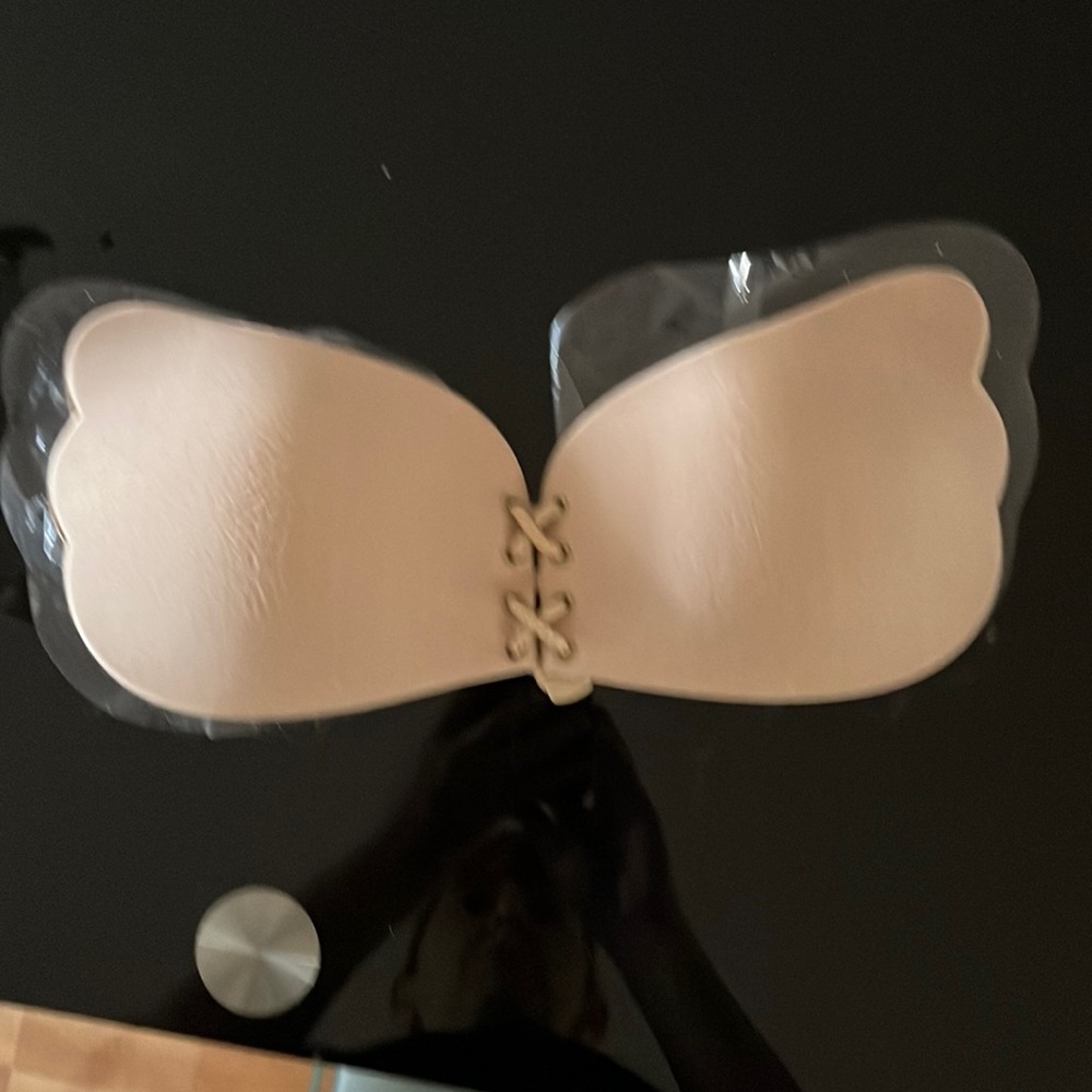 Stick on Bra! Strapless, tie front, stick on and reusable! Nude paste on adjust!